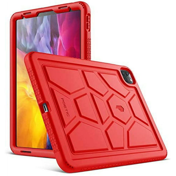 Poetic TurtleSkin Series Designed for Apple iPad Pro 11 2020 & 2018 Case, Heavy Duty Shockproof Kids Friendly Silicone Bumper Protective Case Cover, Red
