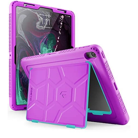 Poetic TurtleSkin with Stand Hybrid Series [Kickstand][Bottom Air Vents][Not Supported Apple Pencil Magnetic Attachment] Protective Silicone Case - Purple/Green