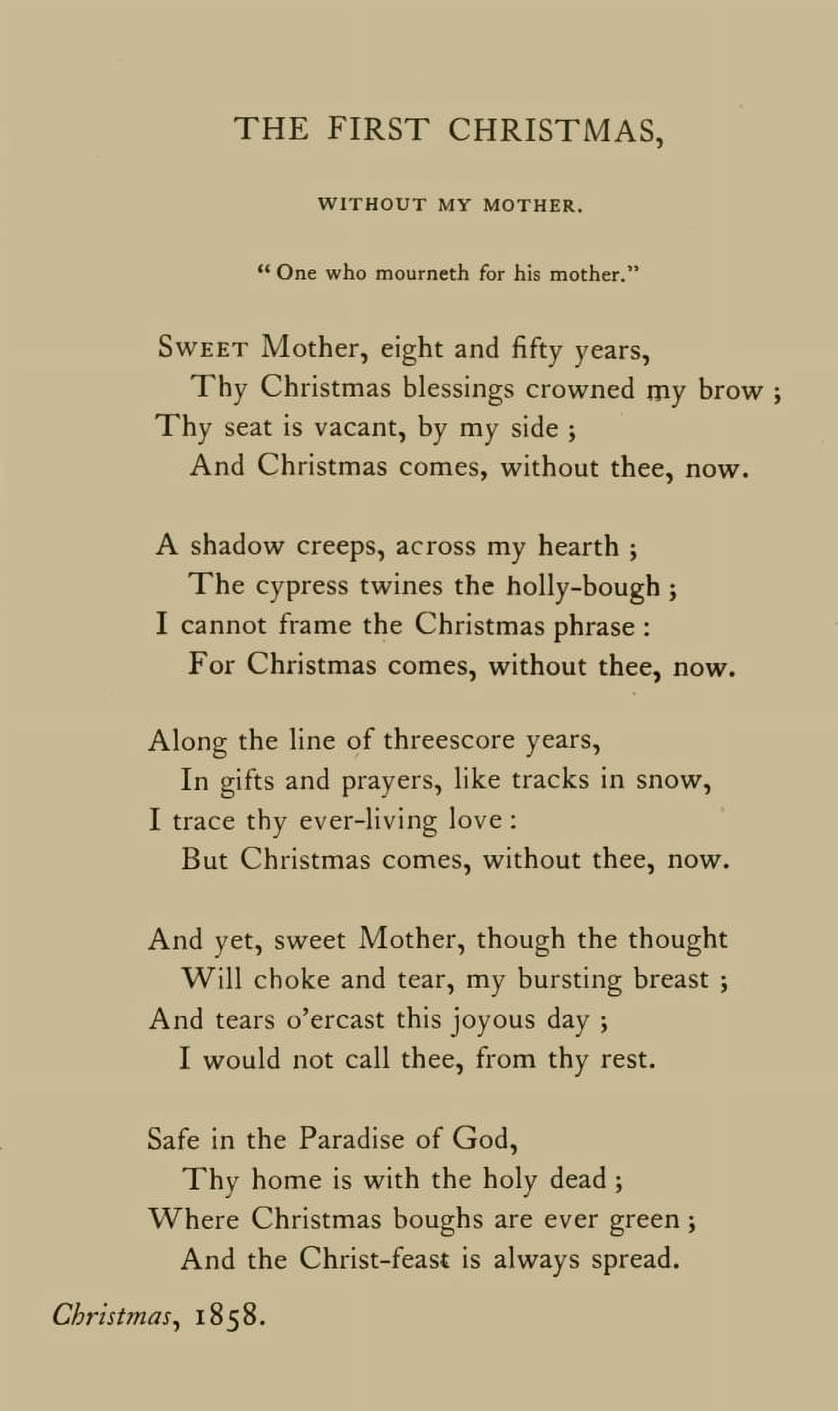 Poetical Works 1875 First Christmas without my Mother Canvas Art - G Washington Doane (18 x 24)