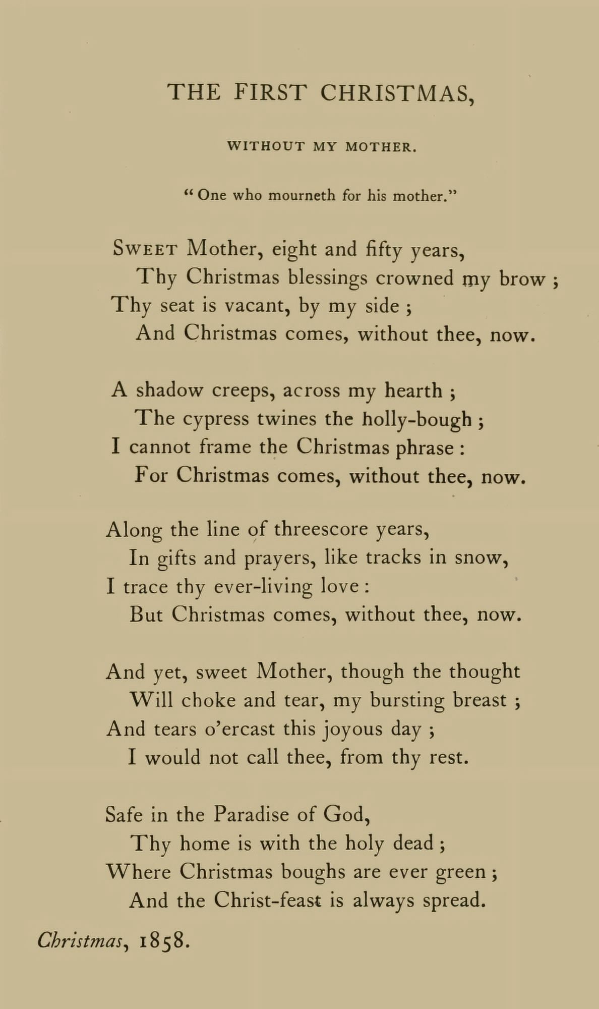 Poetical Works 1875 First Christmas without my Mother Canvas Art - G Washington Doane (24 x 36)