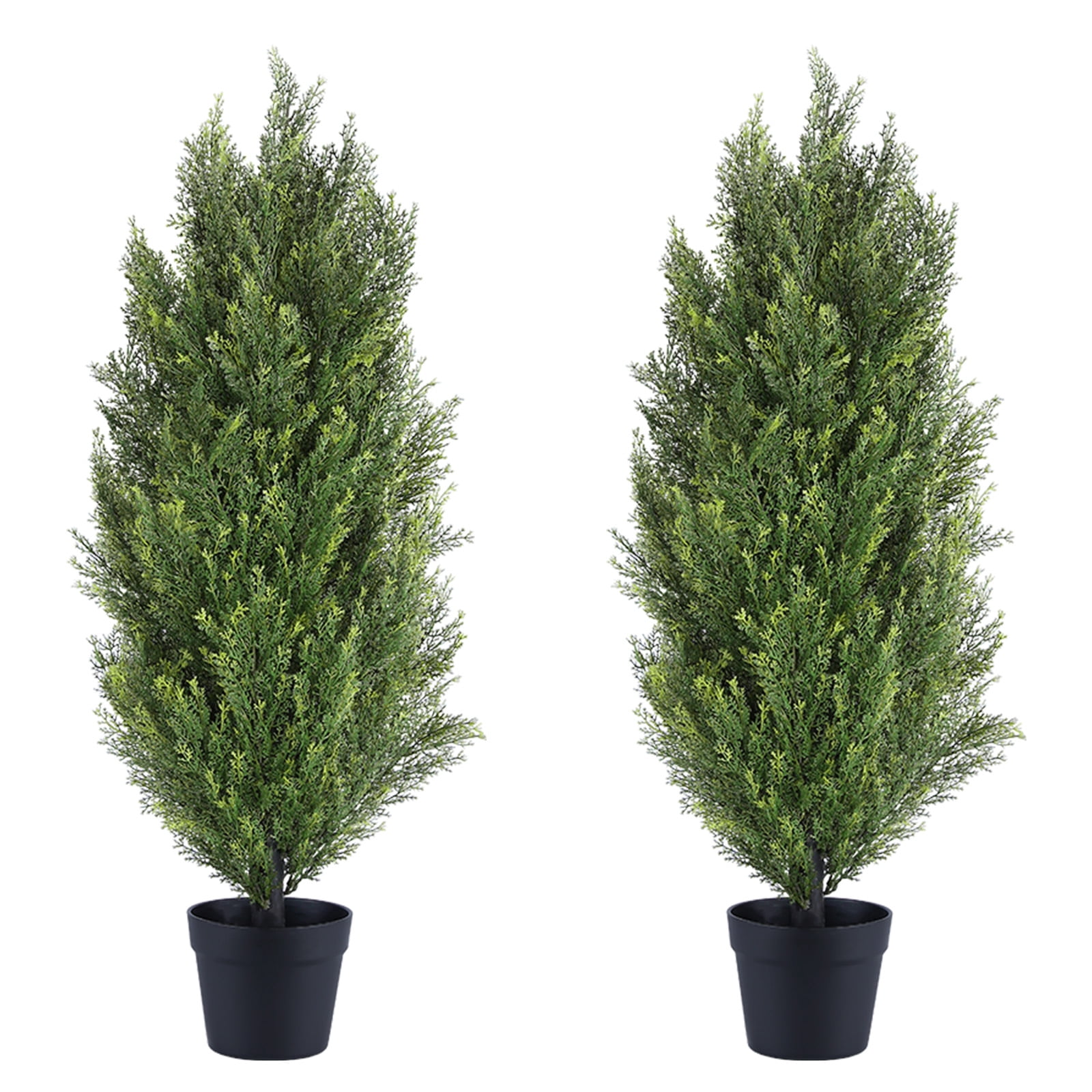 Poetree 2 Pack 3FT Topiary Artificial Faux Cedar Tree Plant Potted Indoor or Outdoor UV Protection Plastic Tree