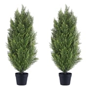 Poetree 2 Pack 3FT Topiary Artificial Faux Cedar Tree Plant Potted Indoor or Outdoor UV Protection Plastic Tree