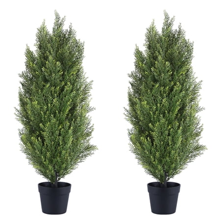 Poetree 2 Pack 3FT Topiary Artificial Faux Cedar Tree Plant Potted Indoor or Outdoor UV Protection Plastic Tree