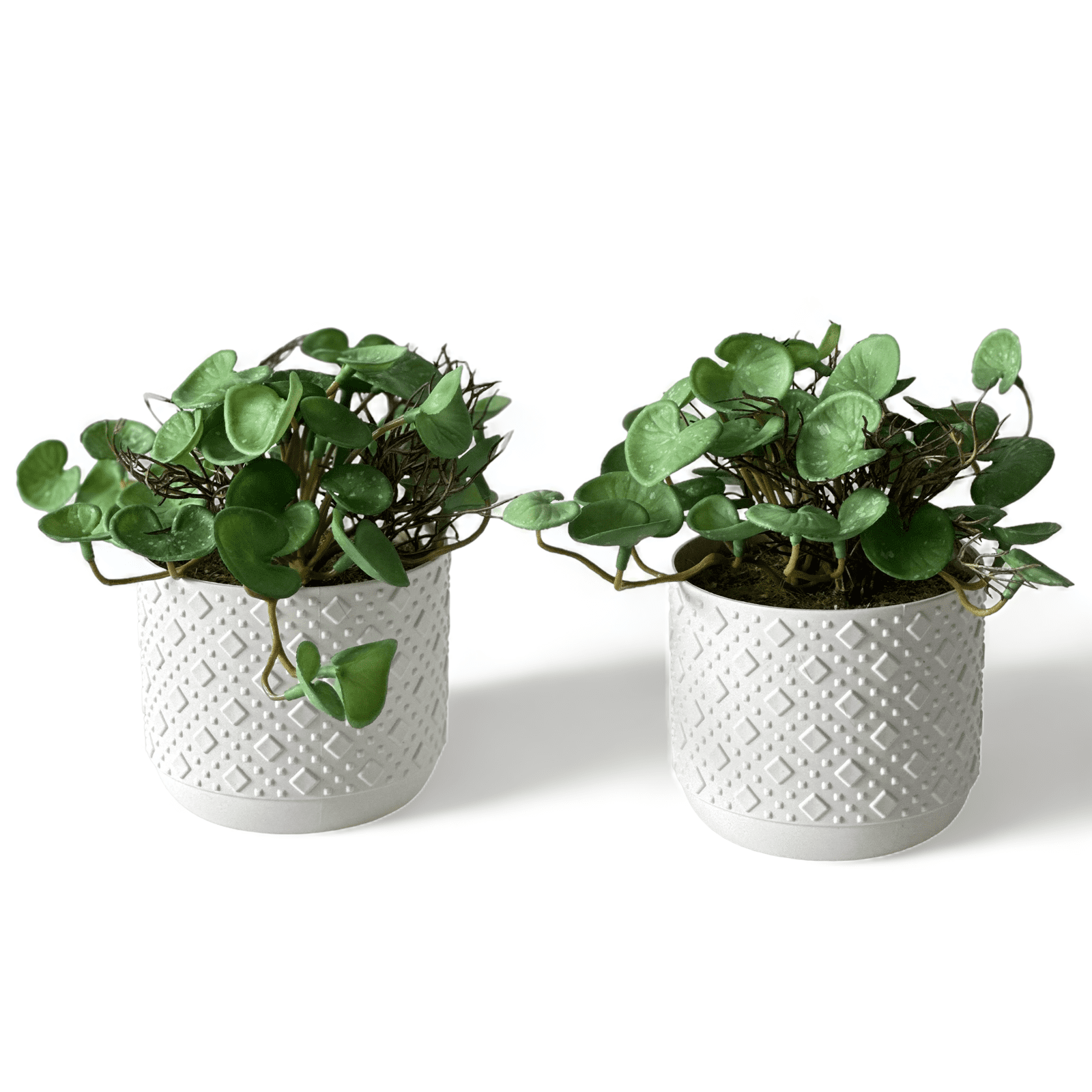 Poetree 2 Pack 7.87" T Fake Green Plants in White Plastic Pot