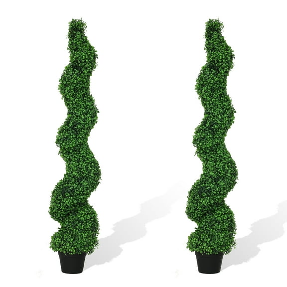 Poetree 2 Pack Artificial Boxwood Topiary Tree, 5ft Topiary Plants Potted Trees Decoration for Front Porch Home Living Room, Indoor/Outdoor Use