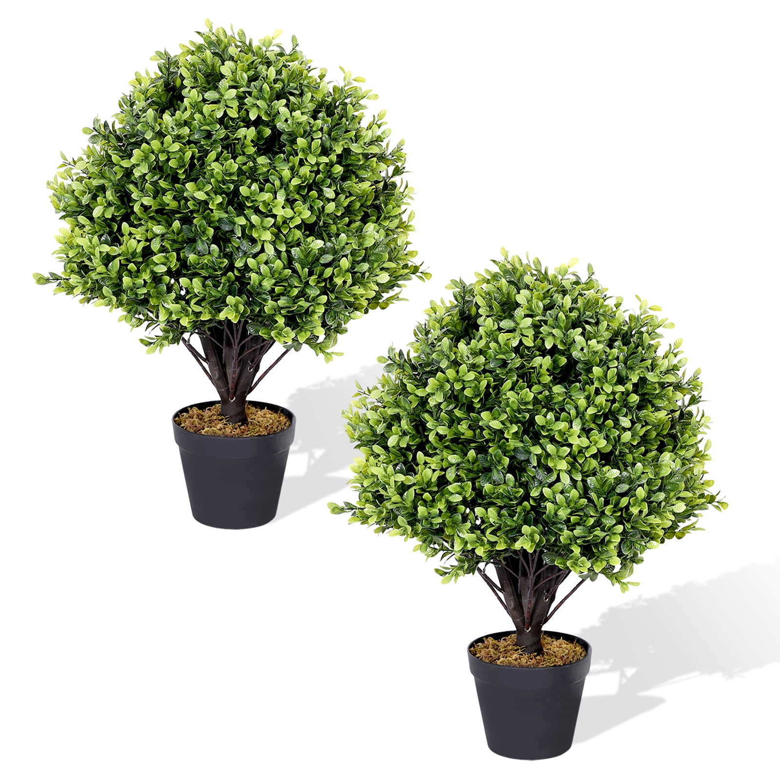 24'' Green Artificial Boxwood Topiary Trees in Black Pots