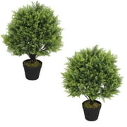 Poetree 24'' Artificial Cedar Topiary Ball Tree 2-Pack Faux Shrub Bush Trees for Decor