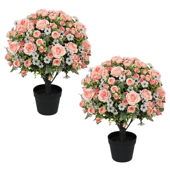 Poetree 24 in. Artificial Rose Topiary Trees 2-Pack(Orange), Faux Potted Rose Bushes, UV Resistant Flower Plants for Front Porch, Patio, Garden, Indoor & Outdoor Home Decor