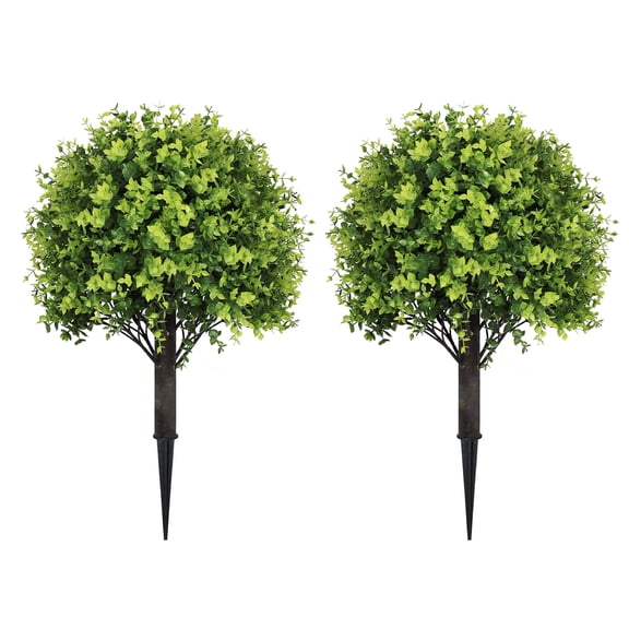 Poetree 24 inch Artificial Eucalyptus Topiary Tree with Ground Spike - UV Resistant, Low Maintenance, Realistic Foliage for Indoor & Outdoor Decor