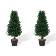 Poetree 29.5'' Artificial Cedar Topiary Cone Tree 2-Pack Faux Shrub Bush Trees for Decor