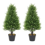 Poetree 29.5'' Artificial Cedar Topiary Cone Tree 2-Pack Faux Shrub Bush Trees for Decor