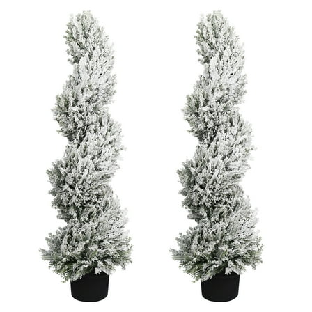 Poetree 3ft Artificial Snowy Mixed Pine Spiral Topiary Tree in Pot, Flocked Winter Christmas Faux Plant for Indoor Outdoor Decoration