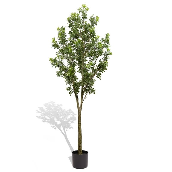 Poetree 6FT Tall Artificial Murraya Tree in Pot,Fake Silk Plant in Plastic Pot for Indoor Outdoor Decor, Faux Floor Plant for Home Office, No Maintenance Green Plant