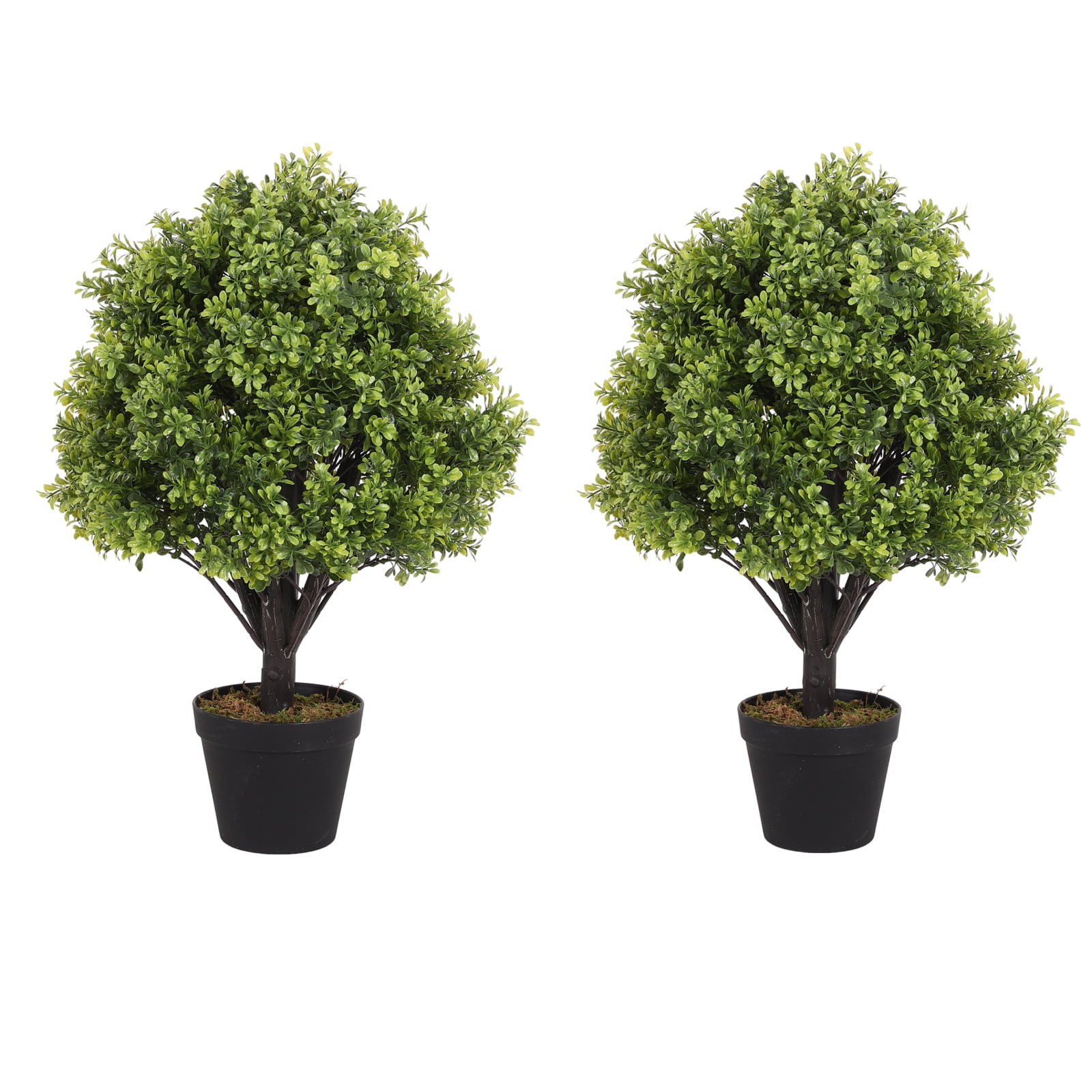 24'' Green Artificial Boxwood Topiary Trees in Black Pots