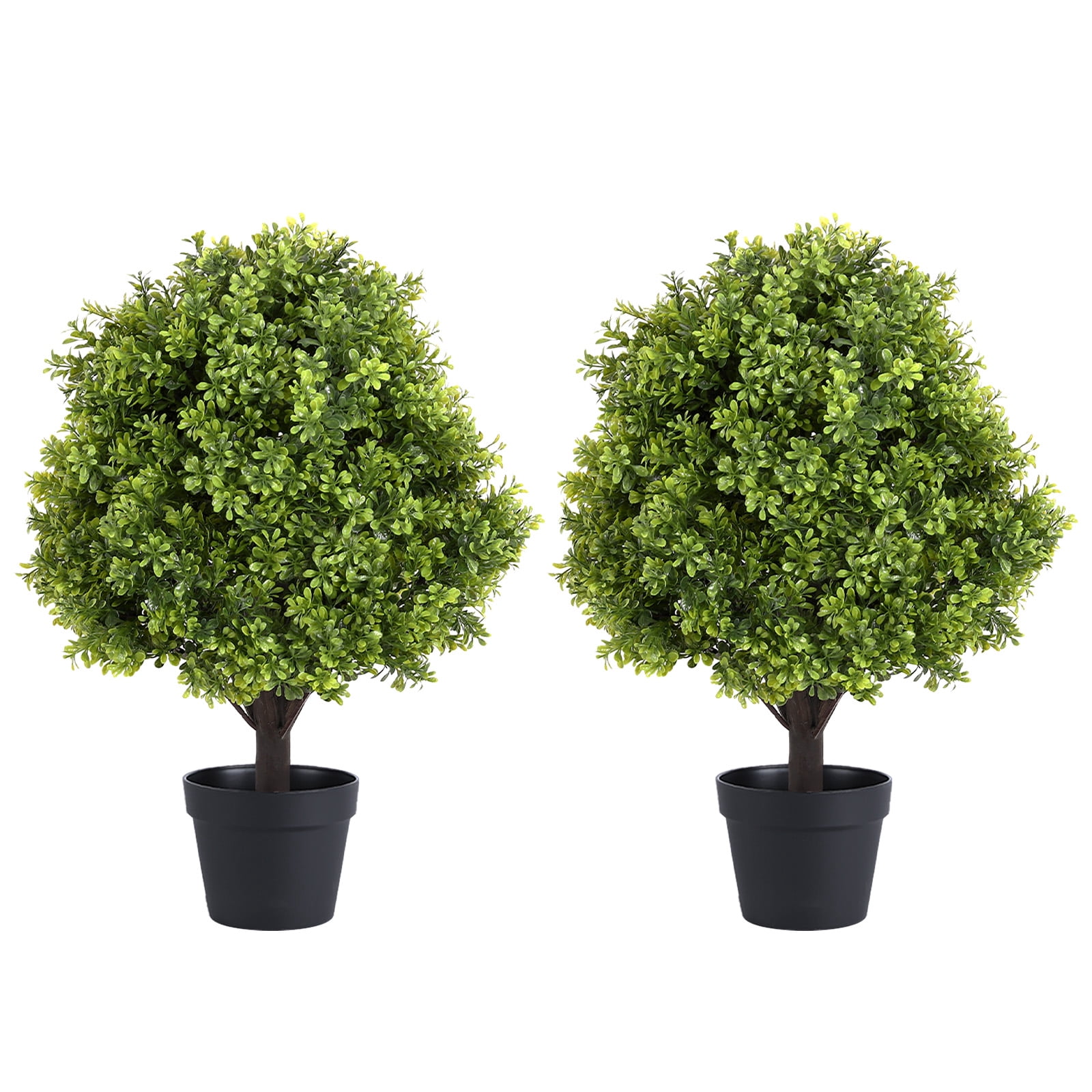 Poetree Artificial 24" Boxwood Tree, Set of 2, UV Resistant Indoor ...