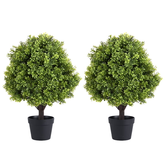 Poetree Artificial 24" Small Boxwood Tree, Faux Potted Topiary Plant, UV Resistant Indoor Outdoor Decor, Set of 2