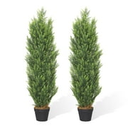 Poetree Artificial Tree 2 Pack 4 ft Outdoor Artificial Topiary Cedar Plants Fake Tree UV Rated Potted Tree for Perfect Housewarming Gift