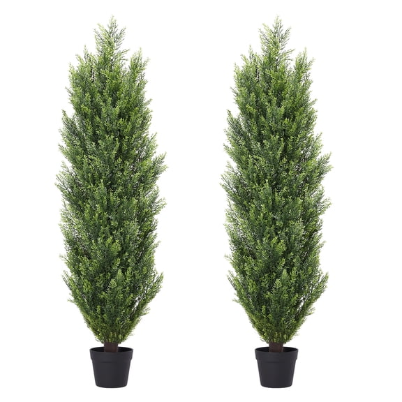 Poetree Artificial Tree 2 Pack 4 ft Outdoor Artificial Topiary Cedar Plants Fake Tree UV Rated Potted Tree for Perfect Housewarming Gift