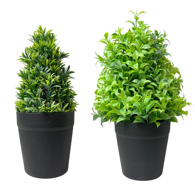 Poetree Set of 2 Cone Topiary Artificial Potted Plants, Fake Plants in