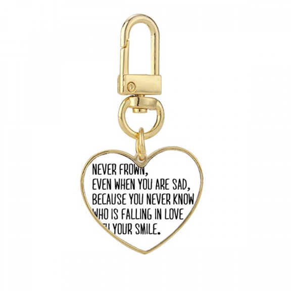 Poetry Never Frown Always Sle Gold Heart Keychain Metal Keyring Holder