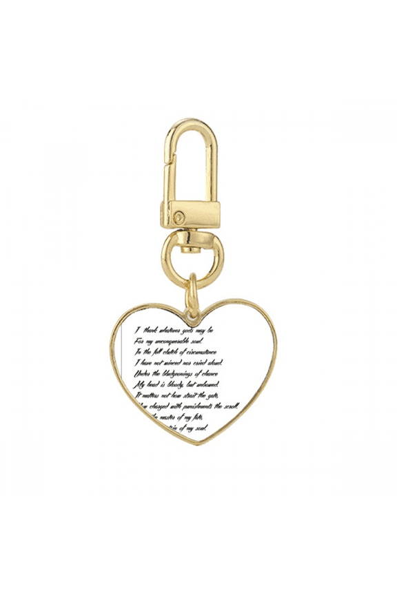 Poetry Quote Never Surrender Unbeatable Gold Heart Keychain Metal Keyring Holder
