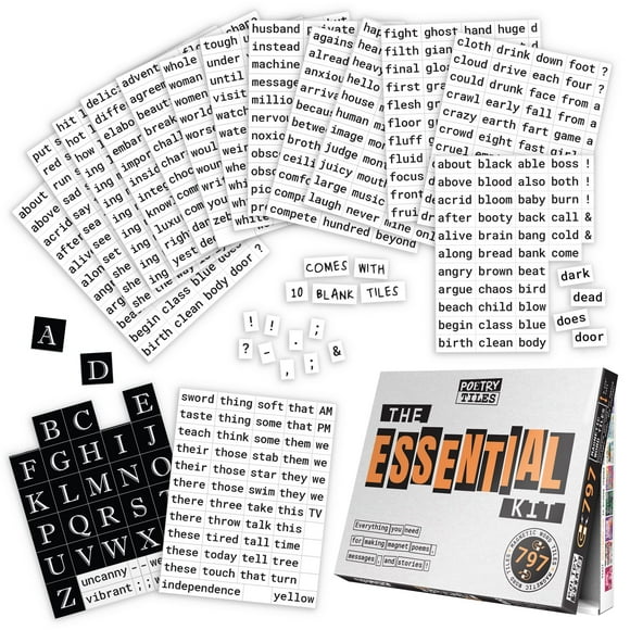 Poetry Tiles Essential Kit - 797 Word Magnets for Fridge Poetry and Silly Magnetic Messages - Get Creative, Express Yourself, and Make Others Laugh at Your Witty Words