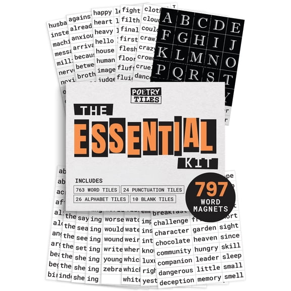Poetry Tiles Essential Kit - 797 Word Magnets for Fridge Poetry and Silly Magnetic Messages - Get Creative, Express Yourself, and Make Others Laugh at Your Witty Words