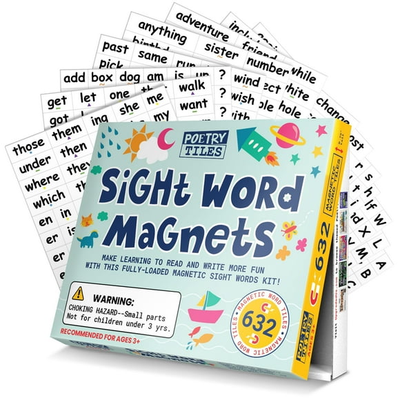 Poetry Tiles Sight Word Magnets for Fridge - 632 pc Home School Essentials - Magnetic Sight Words Sentence Building for Kids - Big .75" Tall Magnet Words - Fun Reading Learning Tool for Kids Ages 5-7