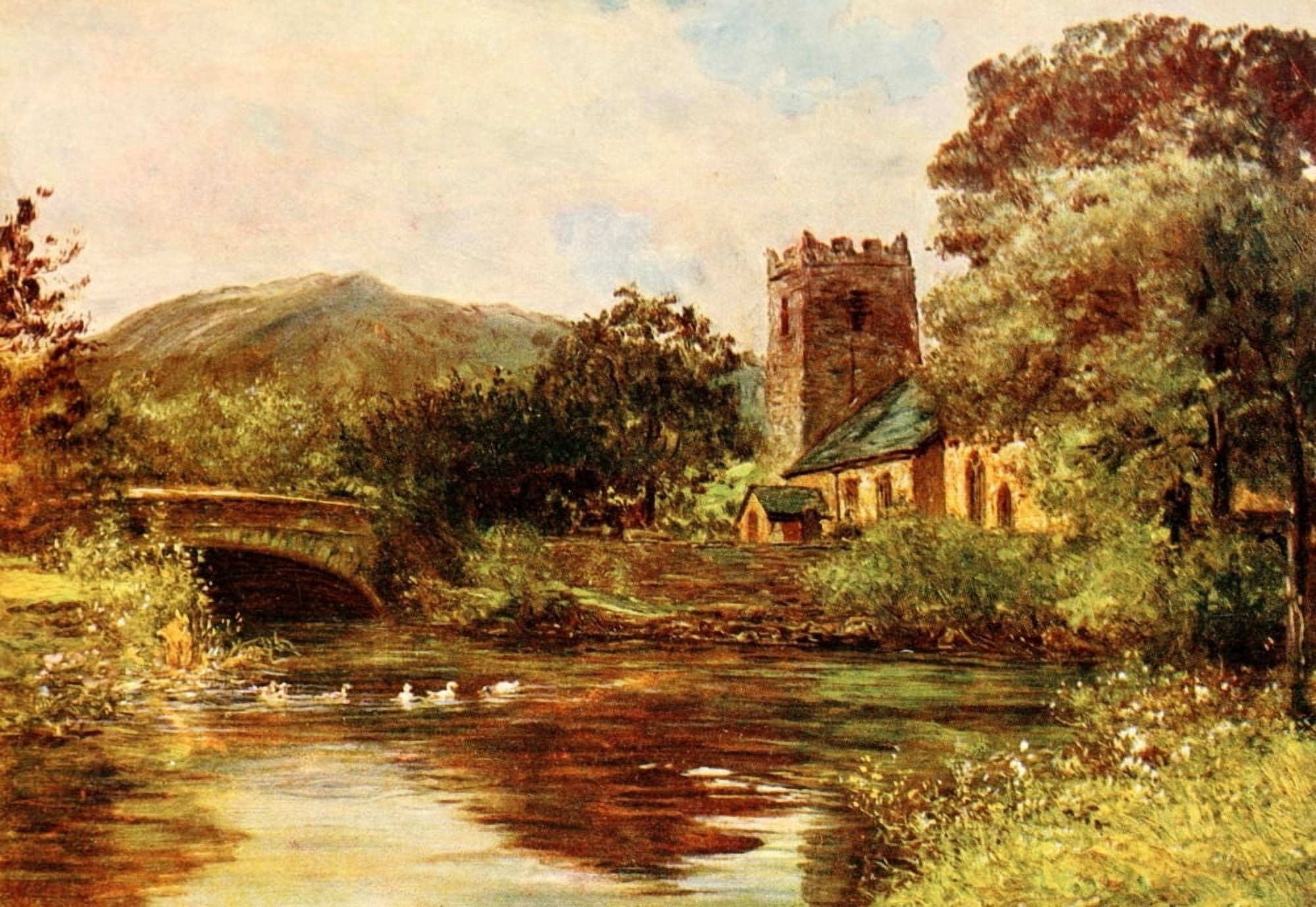 Poets Country 1907 Grasmere Church Canvas Art - Francis S Walker (24 x 36)