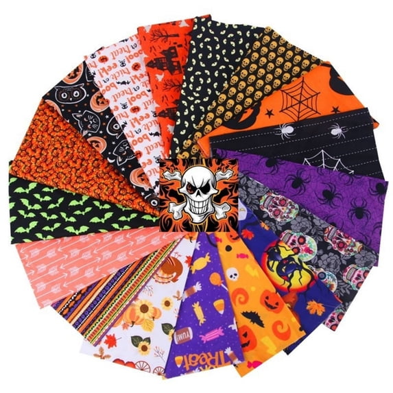 Poezie 10 Pcs Halloween Fabric Square Pumpkin Cats Owls Pattern Halloween Printed Fabric for Sewing Quilting Apparel Crafts Home Decor Supplies