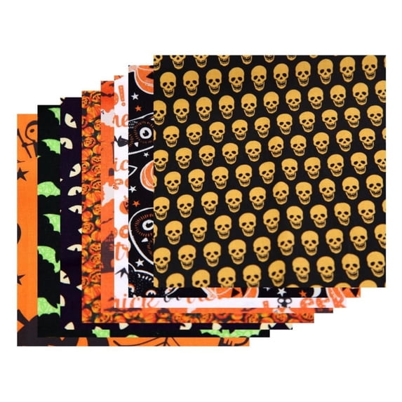 Poezie 20 Pcs Halloween Fabric Square Pumpkin Cats Owls Pattern Halloween Printed Fabric for Sewing Quilting Apparel Crafts Home Decor Supplies