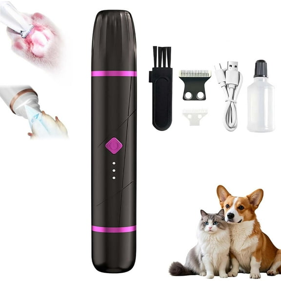 Poezone 2 in 1 Double Head Dog Clippers Dog Paw Trimmer with LED Light, Low Noise Pet Hair Grooming Trimmer Quiet Nail Grinder Shaver, Cordless Pet Hair Trimmer for Pets Paws, Eyes