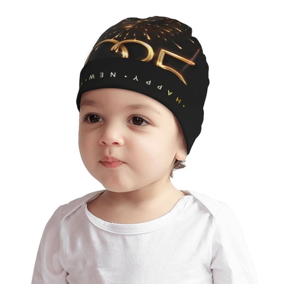 Pofeuu 2025 Golden On New Year Print Baby Beanie Hats for Unisex, Toddler Beanies Baby Girl Boy Hat Warm Cap for Baby, Infant, Toddler-Small