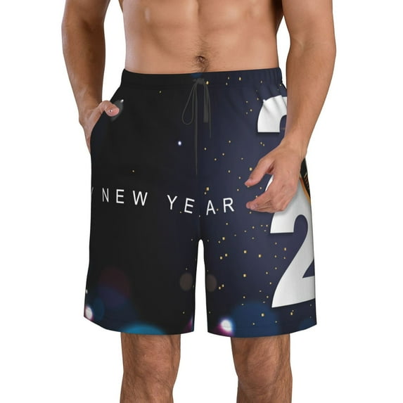 Pofeuu 2025 Happy New Year 2 Prin Men's Swim Trunks Quick Dry Bathing Suit Swimming Board Shorts Mesh Lining Beach Swimwear-Medium