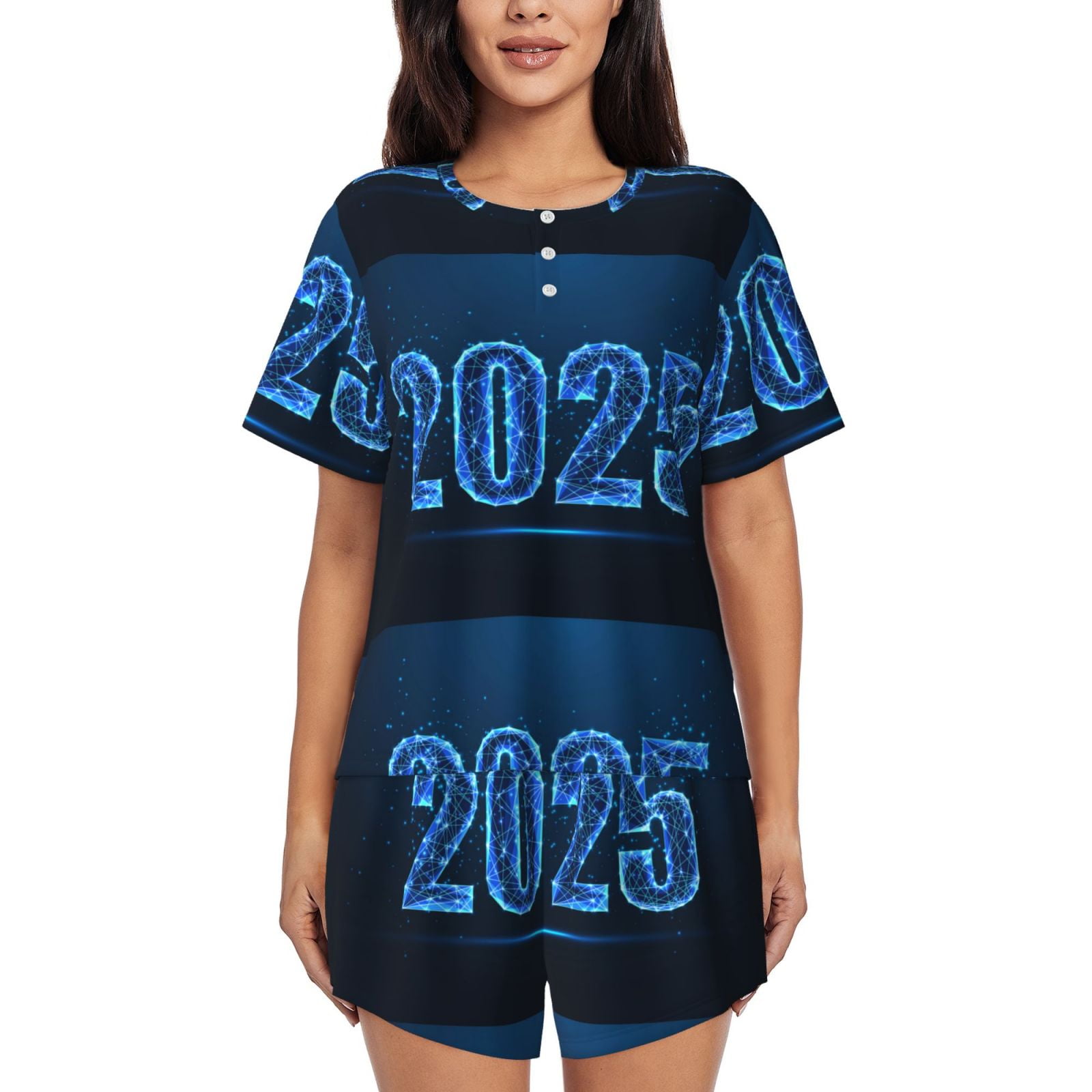 Pofeuu 2025 Happy New Year 5 Print Women's Pajama Set Short/Shorts Soft