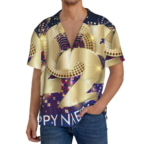 Pofeuu 2025 New Year 1 Print Mens Casual Short Sleeve Shirts Beach Summer Spread Collar Pocket Tops Men's Casual Short-sleeved Shirt-XX-Large