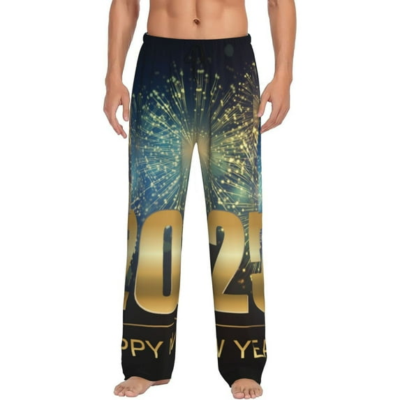 Pofeuu 2025 New Year 5 Print Men's Pajama Pants, Soft Lounge Pajama Pants with big pockets for Men Plaid Pj Bottoms-Small