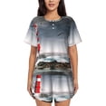 thumbnail image 1 of Pofeuu 3d Lighthouse in the Surf Print Women's Pajama Set Short/Shorts Soft Button PJs Elastic Drawstring Waist Sleepwear-Large, 1 of 6