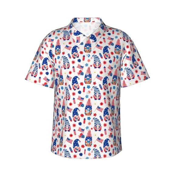 Pofeuu 4th Of July Print Hawaiian Shirt for Men Sleeves Casual Button Down Summer Beach Dress Shirts T-Shirts,Medium