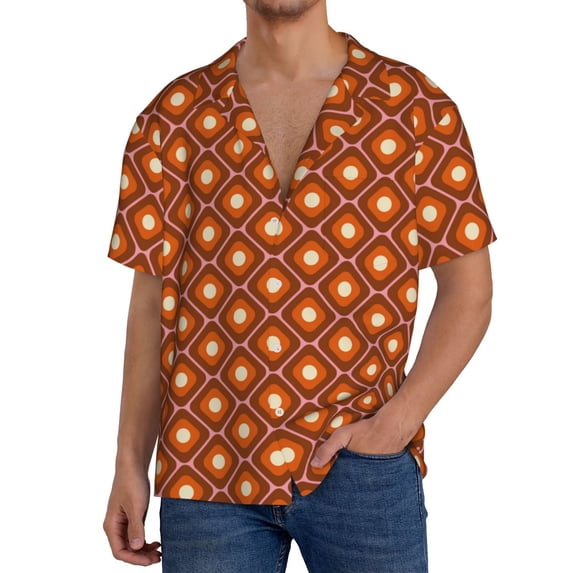 Pofeuu 60s and 70s Aesthetic Print Mens Casual Short Sleeve Shirts Beach Summer Spread Collar Pocket Tops Men's Casual Short-sleeved Shirt-Large