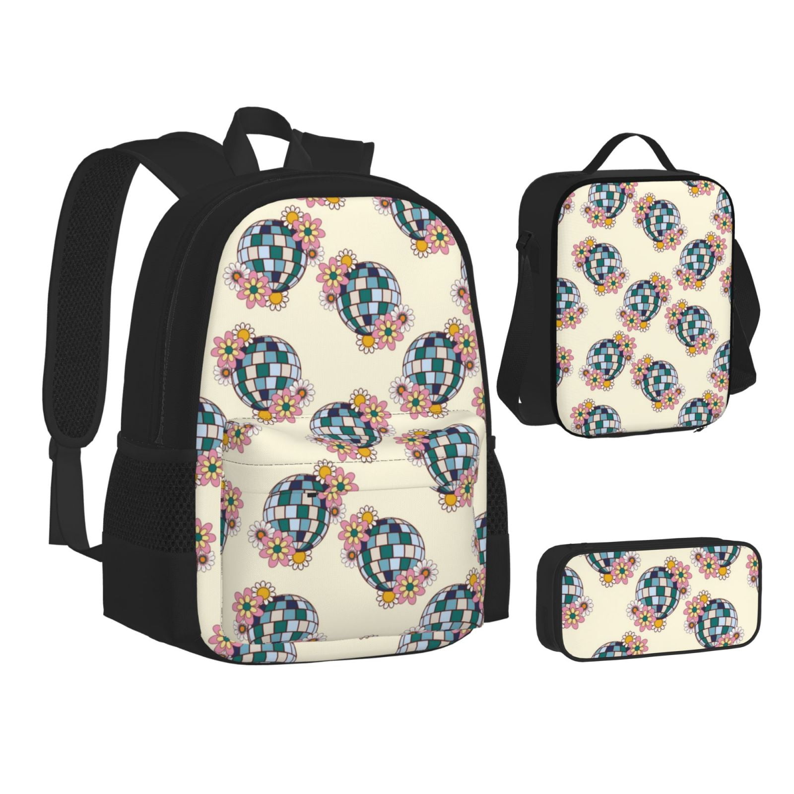 Pofeuu 70s Disco Ball Print Backpack Travel Backpacks With Lunch Bag ...