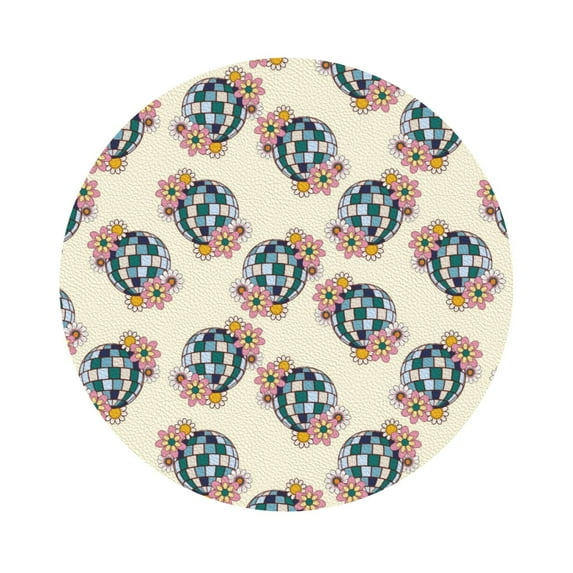 Pofeuu 70s Disco Ball Print Leather Coasters Set of 6, Round Cups Mugs Mat Pad for Home Kitchen Heat Resistant Drink Coasters,Round Shape