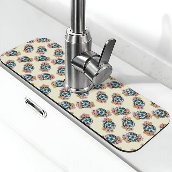Pofeuu 70s Disco Ball Print Splash Guard for Sink Faucet Sink Gadgets-Splash Guard Behind Faucet Drip Catcher for Kitchen, Bathroom,Sink Mat