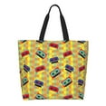 thumbnail image 1 of Pofeuu 90s Audio Tape Print Reusable Grocery Bags - Washable, Foldable, Packable Tote, Large Handles, Heavy Duty, Zippered Top Pouch, 1 of 8