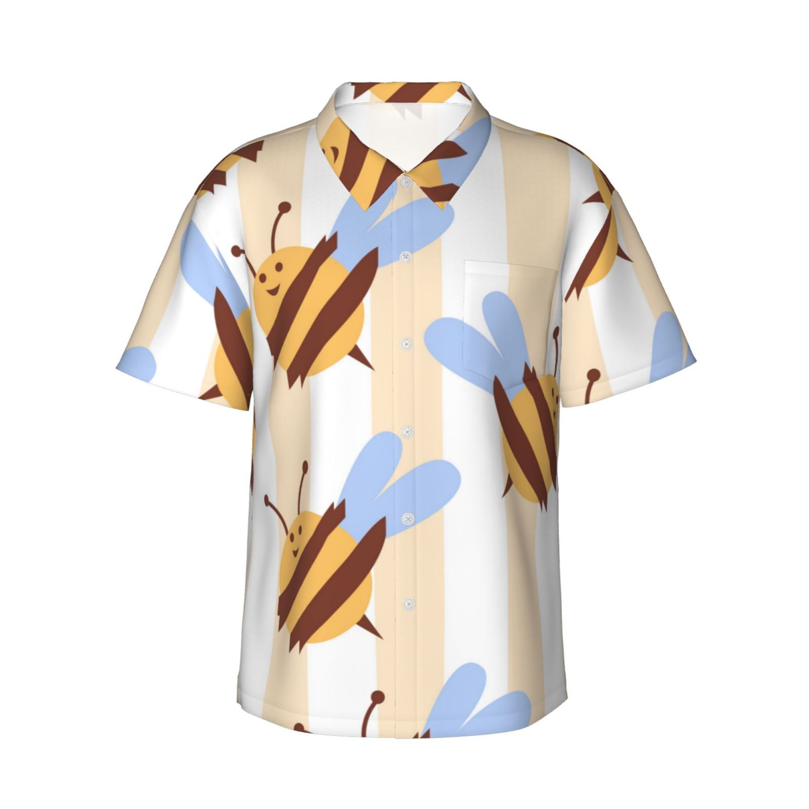 Pofeuu A Bee Print Hawaiian Shirt for Men Sleeves Casual Button Down