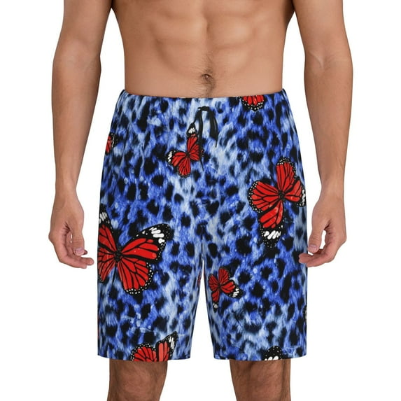 Pofeuu Abstract Colorful Butterflies Print Men's Soft Woven Elastic Waistband Sleep Pajama Short-Large