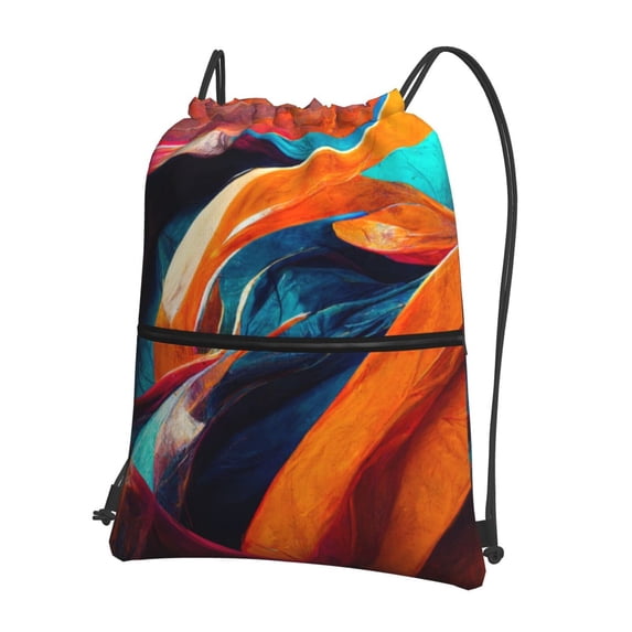 Pofeuu Abstract Fabric Color Waves Print Drawstring Backpack Water Resistant String Bag Sports Sackpack Gym Sack with Side Pocket for Men Women