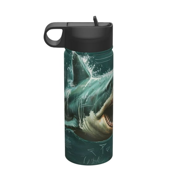 Pofeuu Abstract Geometric Shark Print 18oz Sports Insulated Kettle, Sports Bottle Water Bottles For Men Women For Gym Hiking Camping Running Mountain Bike Outdoor Sports