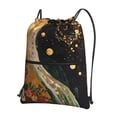 thumbnail image 1 of Pofeuu Abstract Gold Floral Galaxy Print Drawstring Backpack Water Resistant String Bag Sports Sackpack Gym Sack with Side Pocket for Men Women, 1 of 6