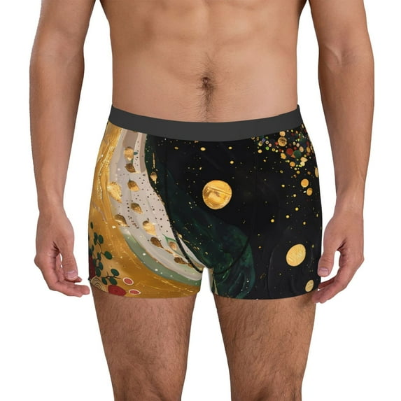 Pofeuu Abstract Gold Floral Galaxy Print Men’s Boxer Briefs, Moisture-Wicking Underwear, Regular,Trunk-Small